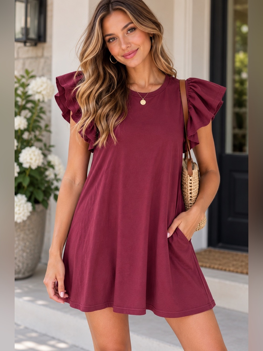 TCEC Flutter Sleeve Knit Swing Dress Mini T-Shirt Dress - Size Small